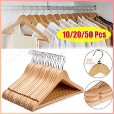 10/20/50 Pcs Wooden Coat Hanger Wood Clothes Hangers Natural Wood Suit Hanger US