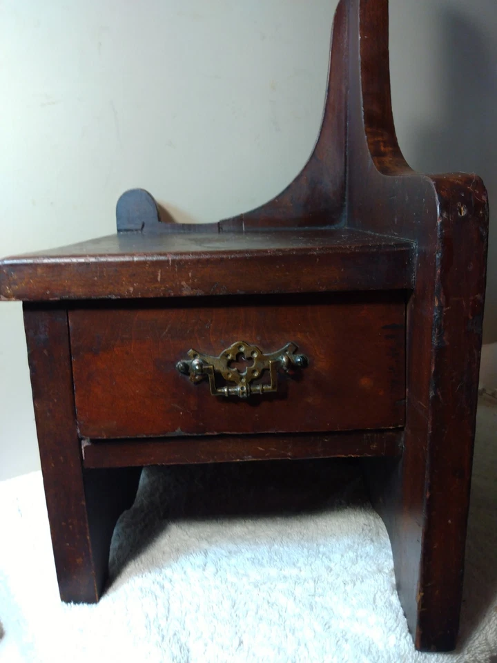 Antiguo gabinete de esquina victoriano en miniatura de madera de frutas 1 cajón mango de latón 19" T Foto 3 de 4