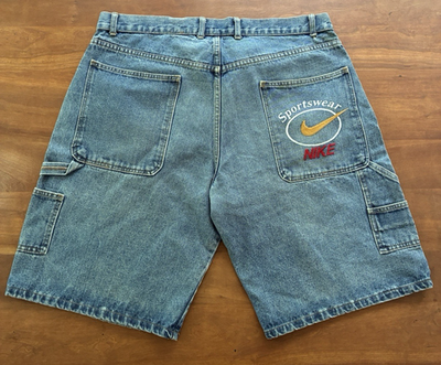 VTG Nike Embroidered Denim Jean Baggie Shorts Jorts 90s USA XXL 41