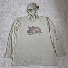 Simms Tech Hoodie Shirt Mens XXL  Trout Print Fishing UPF 30+ Long Sleeve 