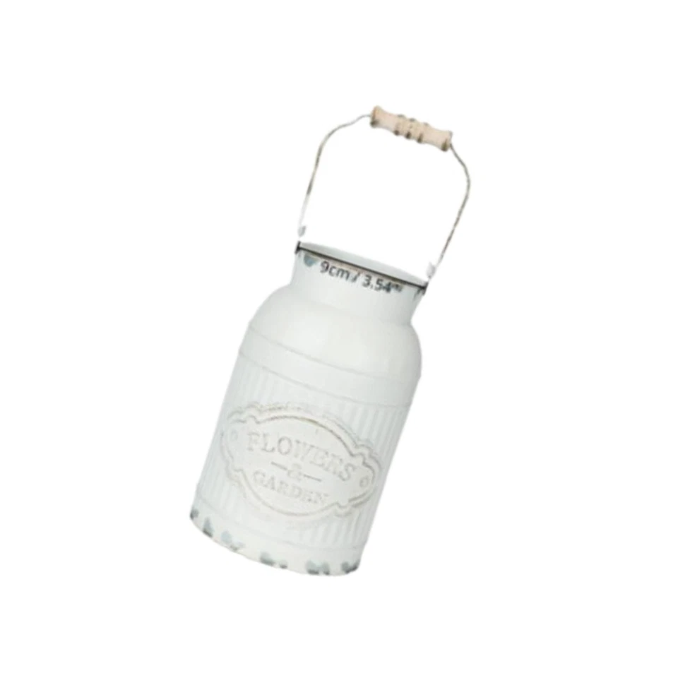 Milk Can Vase with Handle Metal Country Container Floral Bucket Pot for Living