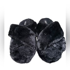 Steve Madden Women's Faux Fur Criss Cross Comfy Slippers Size Largest Black