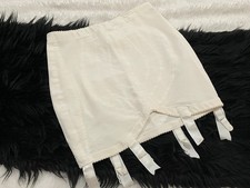 L Vtg VANITY FAIR Open Bottom Girdle Skirt 6 Garters Satin Coverings Off White