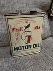 Vintage Minute Man Motor Oil Can 2 Gallon Gas Sign Advertising Tin New York Pump