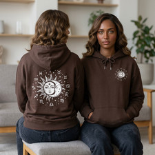 Celestial Sun Moon Zodiac Hoodie Front Back Print Astrology Sweatshirt Zodiac