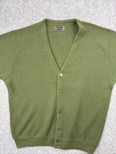 Vtg Towncraft Penneys Cardigan Sweater Size Large Green Wool Knit Grunge - Picture 2 of 9
