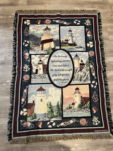 Goodwin Weavers Lighthouse Woven Throw Blanket Afghan Nautical Costal 44 x 60