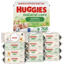 Huggies Natural Care Sensitive Baby Wipes, Unscented, 768 Ct, 12x Flip-Top Packs