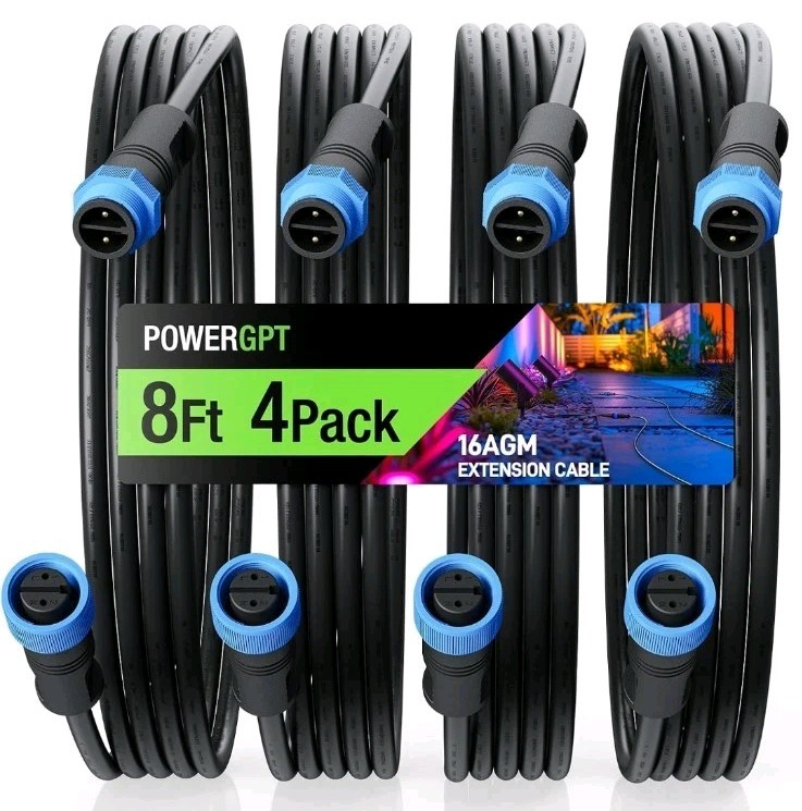 8-Foot (4 Pack) Waterproof Cable Extension for Philips Hue Outdoor 24V Lights