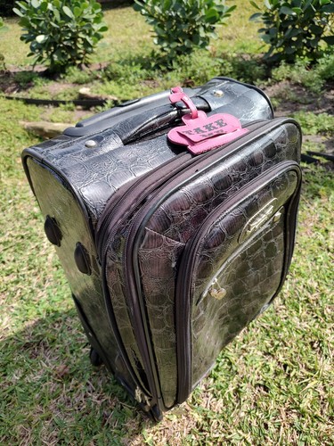 Kathy Van Zeeland Croco PVC Designer Luggage Lightweight Expandable Black 21,5" - Picture 5 of 20
