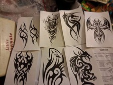 TBS Large 7 Sheets Temporary Tattoos Waterproof 2 Dragons Eye Flames 6" UNISEX