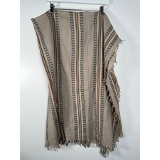 Wilfred Aritzia Beige Brown Striped 100 Wool Oversized Scarf Wrap Boho OS
