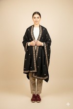 Sanskriti Vintage Black Pure Silk Dupatta Long Stole Hand Embroidered Zardozi