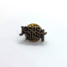 Vintage Jesus First Two Tone Silvertone Text Christian Faith Lapel Pin