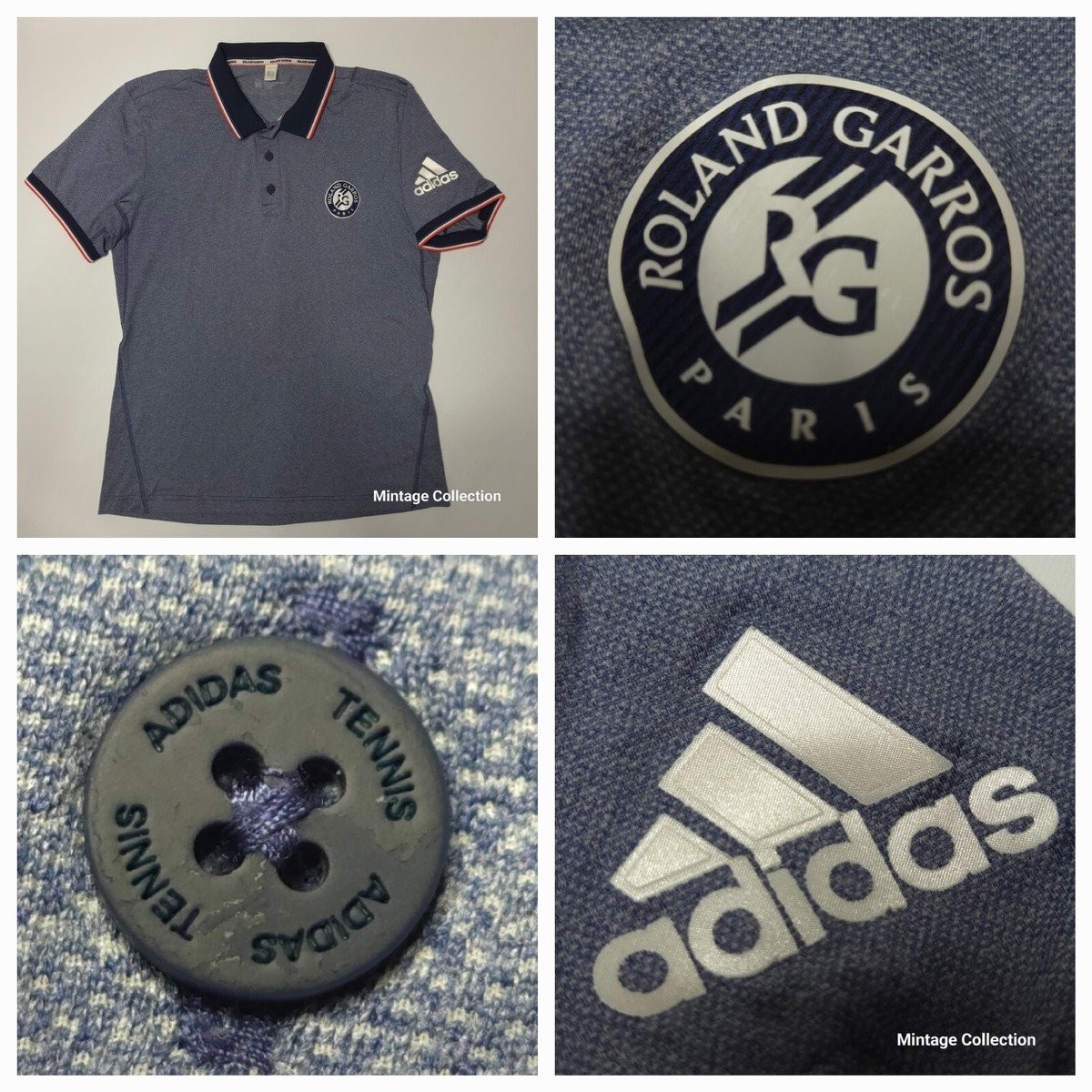 ADIDAS CLIMALITE TENNIS ROLAND GARROS PARIS GRAY INDIGO POLO