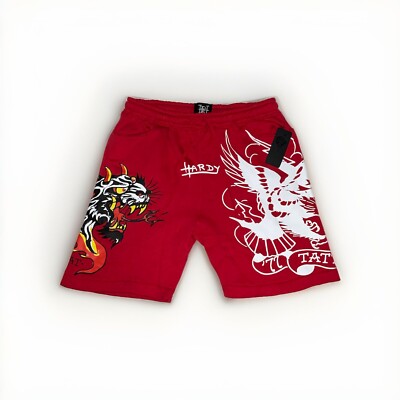 NWT Ed Hardy Men's (HELLCAT) Tattoo Fleece Shorts Size Medium W
