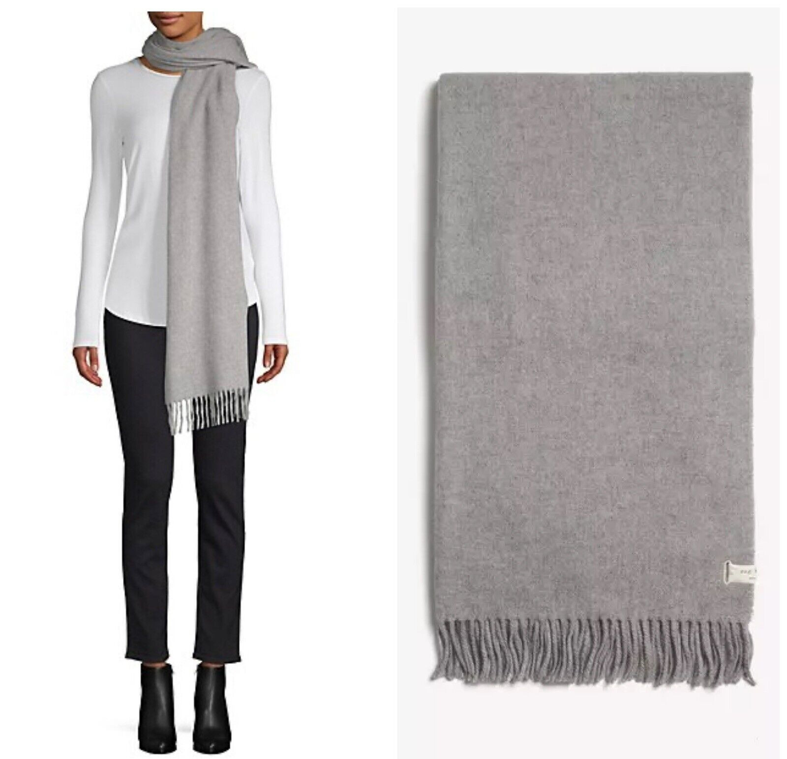 NWT Rag & Bone $195 Classic Wool Scarf In Lt Heather Grey