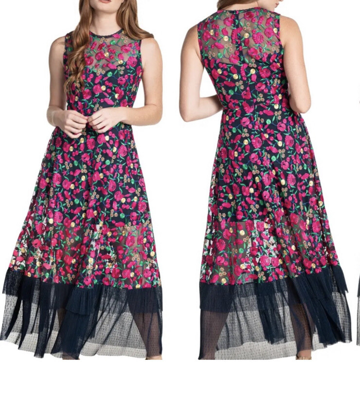 Dress the Population Fit & Flare Floral Embroidered Midi Cocktail Party  Dress S | eBay