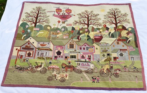 Vintage Chain Stitch Wall Hanging Tapestry Gulam Mohidin Kashmir 78 x 66" - Picture 2 of 15