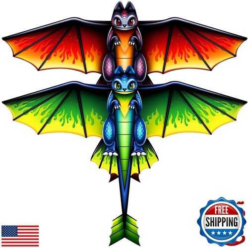 Kite, 2 Pack Dragon Kites for Kids Ages 4-8 8-12 and Adults, Easy to Fly Dino