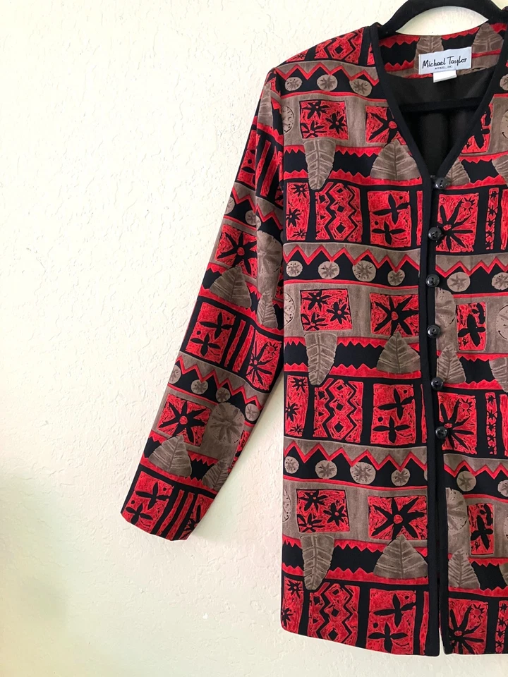 Blazer Michael Taylor Apparel Vintage Inspirado en Egipto Estampado (Pequeño) Foto 4 de 4