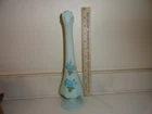 Vintage Fenton Swung Vase Blue Roses on Blue Satin Art Glass 11 1/2" Signed