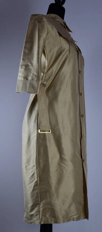 Ralph Lauren Black Label Size 4 Silk Logo Button Up Shirt Dress Belted Pockets - Image 3 of 4