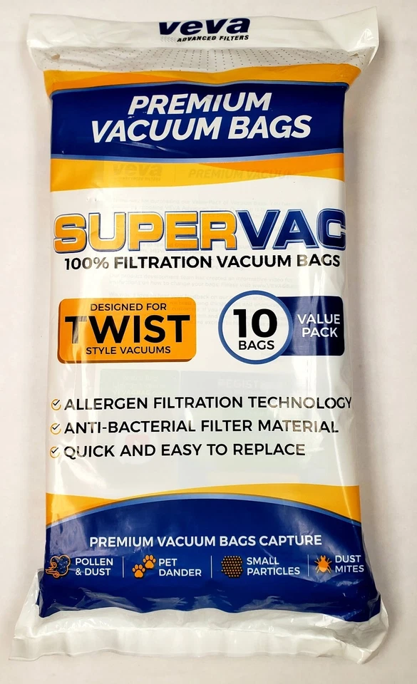 Veva Premium Vakuumbeutel 100% Filtrationsdesign für Twist Style Staubsauger 10 Beutel