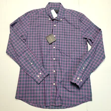 $175 New SCOTT BARBER Plaid Check Casual Button Shirt Men MEDIUM M Purple Blue