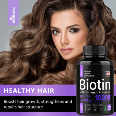 Biotin Collagen Supplements 120 Capsules for Hair Skin Nails Health Vitamins New