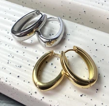 PAIR Wide Oval Hinged Hoop Earrings 316L Stainless Steel Hinge Action 18g