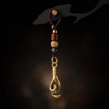 Pure Brass Eagle Claw Keychain Pendant Ring Hanging Braided Rope Lanyard Craft