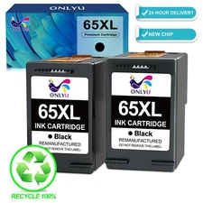 Compatible with HP 65XL ENVY 5034 5052 5055 Deskjet 2652 2PK Black Ink Cartridge