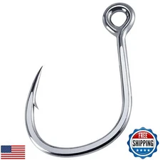 Dr.Fish 10 Pack Inline Single Hooks Welded Eyes Heavy Duty Saltwater Fishing 