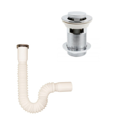 Set Abfluss Ablauf Waschtisch 5/4'' mit Siphon Click-Clack Kunststoff