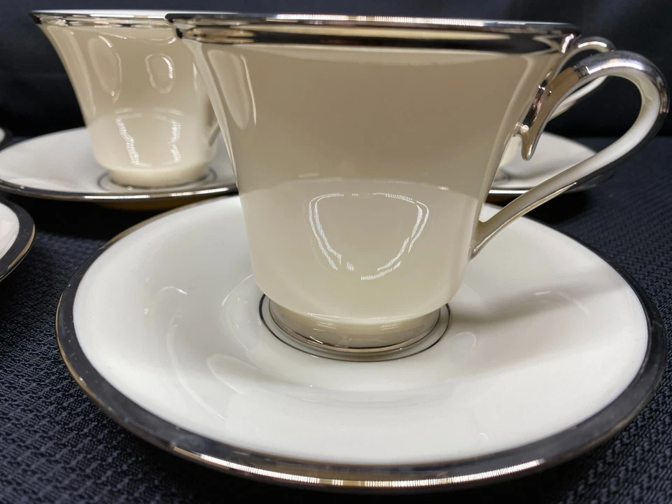 Lenox «SOLITAIRE» платиновый ~ США ~ набор из 5 ~ чашки и блюдца ~ 3» высотой - Изображение 2 из 4