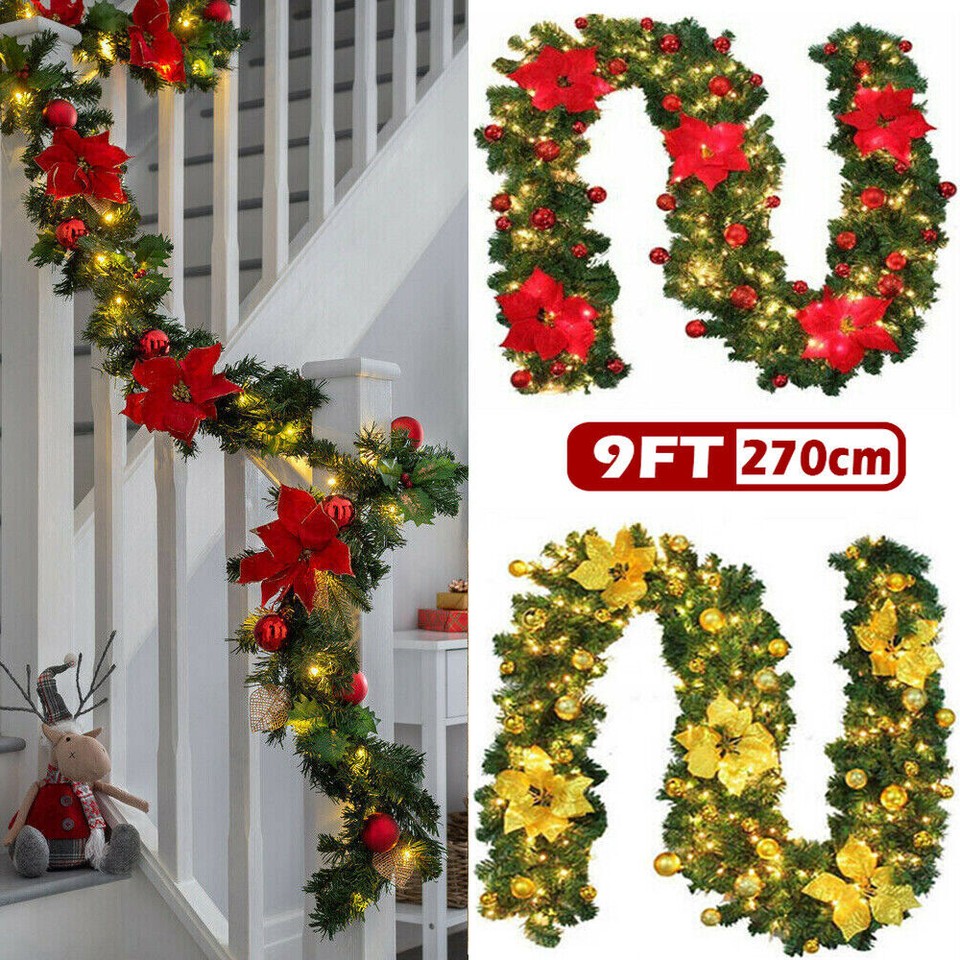 9ft Christmas Garland For Wreath Staircase Tree Fireplace Door Wedding