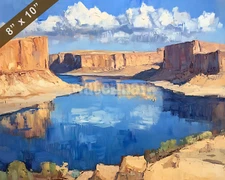 Lake Powell with canyons oil painting 8x10 Print