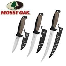 Mossy Oak 3PCS Fishing Knife Sets Stainless Steel Filet Knife Dual-Color Handles