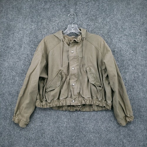 American Eagle Jacket Women M Medium Green Full Zip Snap Cropped Hodded Canvas - Bild 1 von 13
