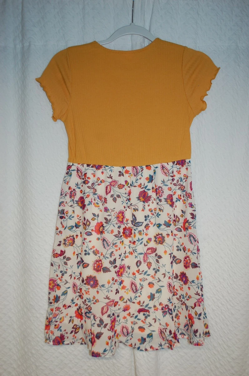 Girls S/S Dress GOLD KNIT TOP Chiffon Ruffle FLOWERS Pink Orange Teal XL 14-16