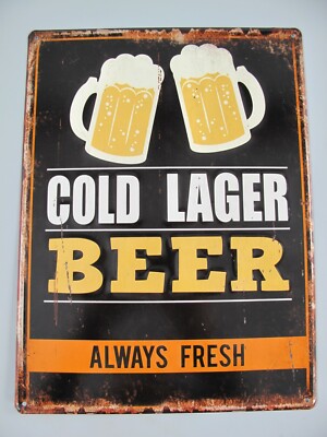 9977767-d Wandbild Blechschild Vintage Cold Lager Beer Bier geprägt 40x30cm