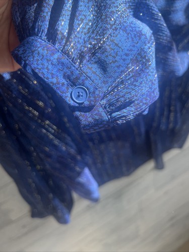 Rebecca Taylor Women's Blue Metallic Long Sleeve Blouse Size 10 - Picture 5 of 5