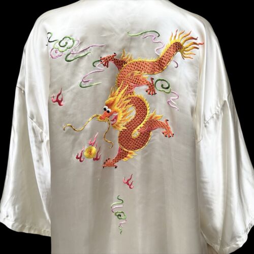 Embroidered Dragon Kimono Robe Smoking Dressing G… - image 1