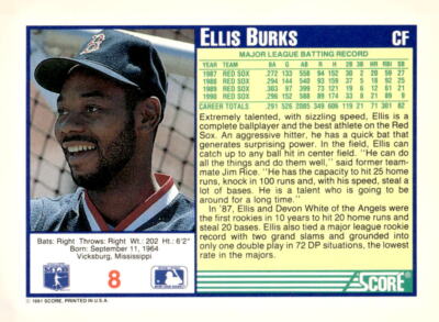 1991 Score #8 Ellis Burks | eBay
