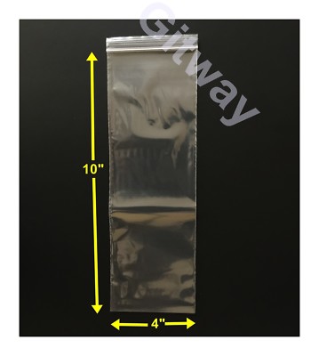 4'' x 10'' Reclosable Resealable Zip Top Lock Seal Clear Plastic 4x10'' Bags 2 ML