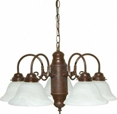 Nuvo 60-1291 - 5-Lights Old Bronze Chandelier with Alabaster Glass Shades