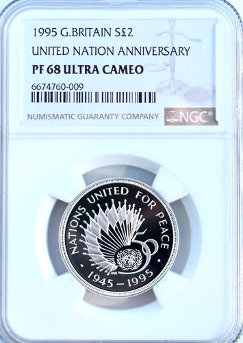 1995 £2 Silver United Nations Anniversary NGC PF68 Proof Two Pound Great Britain
