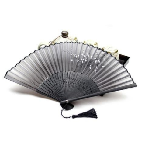 Chinese Classical Folding Hand Held Fan Black Fan Plum Flower Bamboo Pocket Part - Picture 6 of 6
