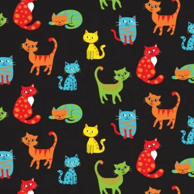 Fat Quarter Happy Paws Cats - on Black 100% Cotton Quilting Fabric-NUTEX